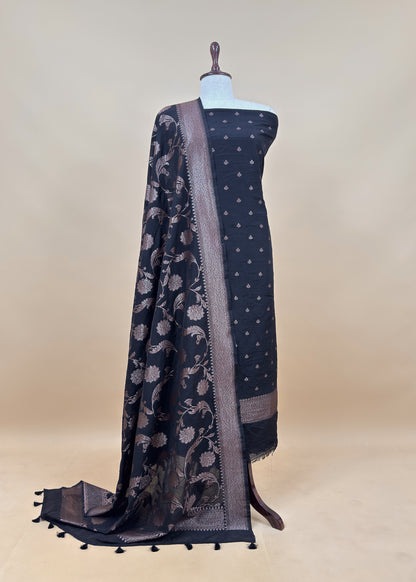Soot Black Georgette Silk Suit Fabric With Zari Weaving