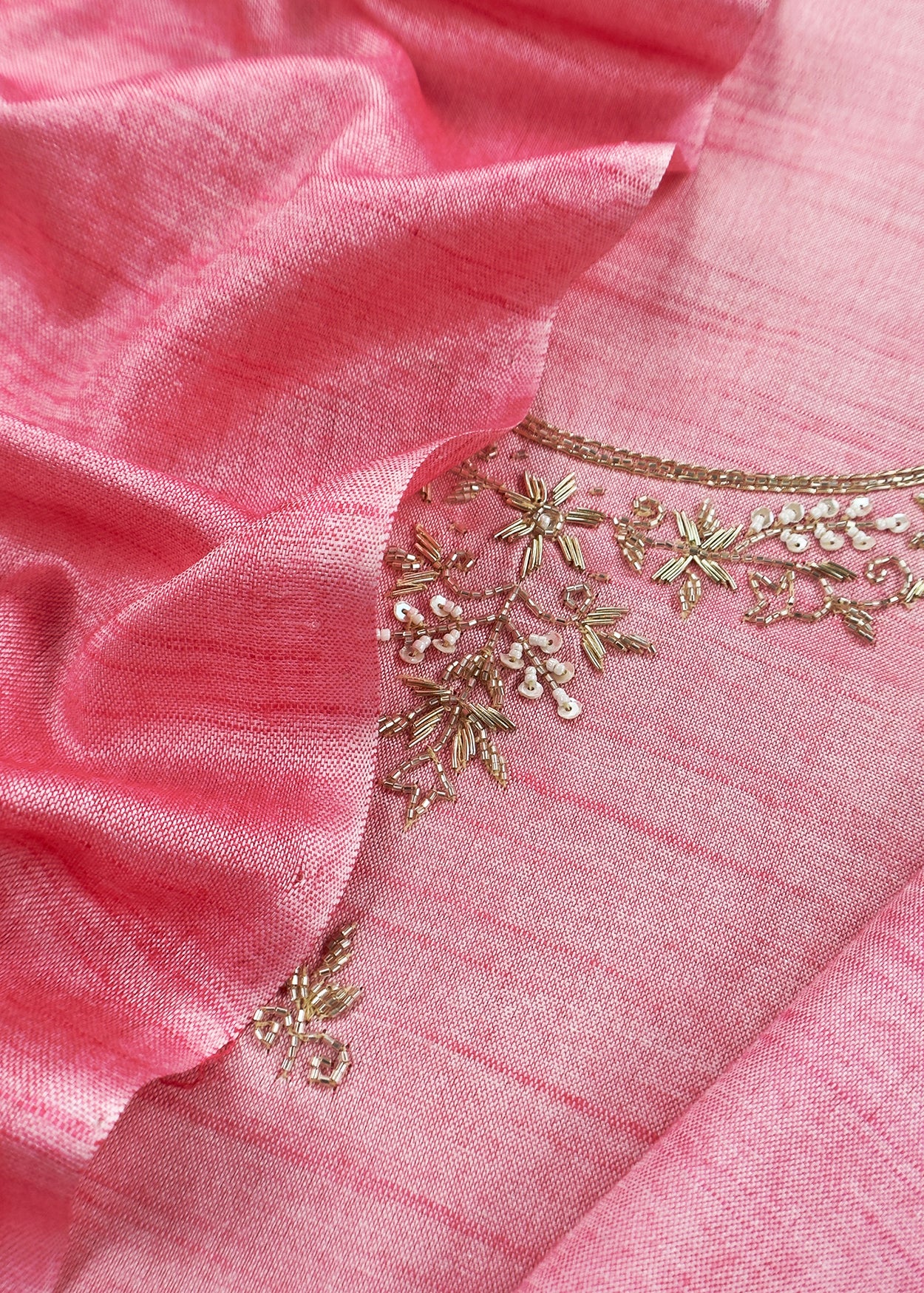 Pink Art Tussar Suit With Cutdana And Sequin Handwork