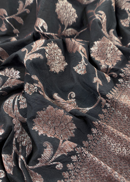 Soot Black Georgette Silk Suit Fabric With Zari Weaving
