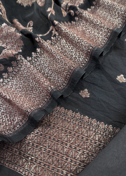 Soot Black Georgette Silk Suit Fabric With Zari Weaving