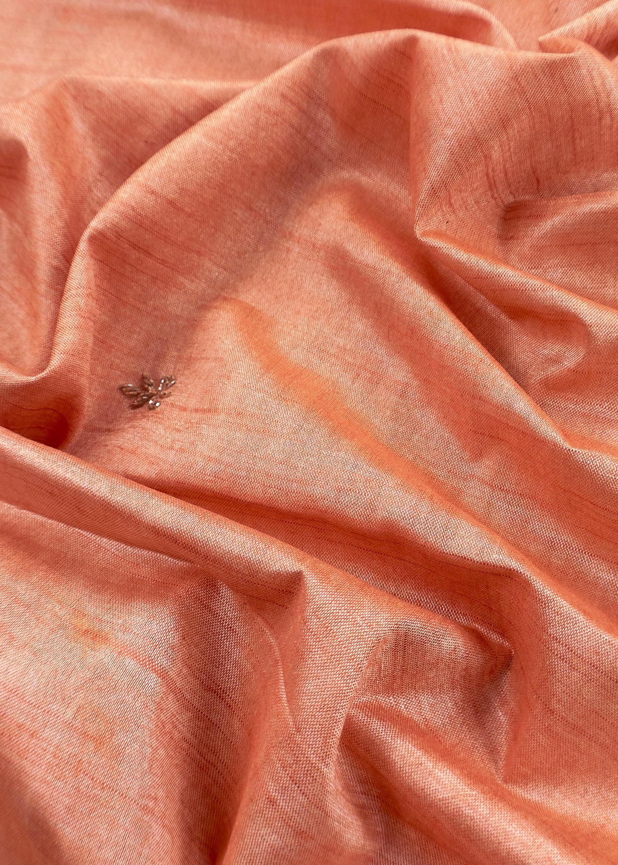 Light Orange Art Tussar Suit With Cutdana And Sequin Handwork