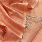 Light Orange Art Tussar Suit With Cutdana And Sequin Handwork