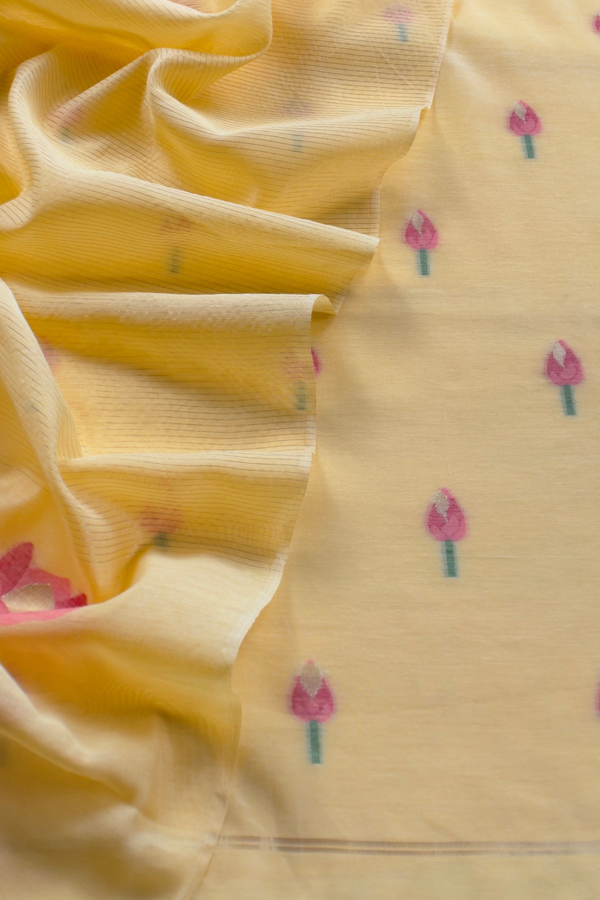 Yellow Linen Chanderi Suit With Lotus Jamdani Weaving