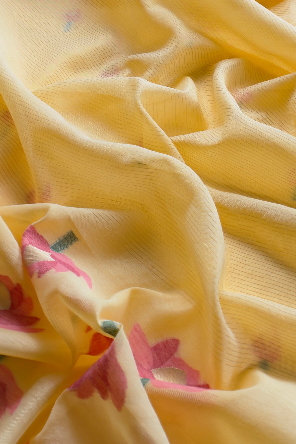 Yellow Linen Chanderi Suit With Lotus Jamdani Weaving
