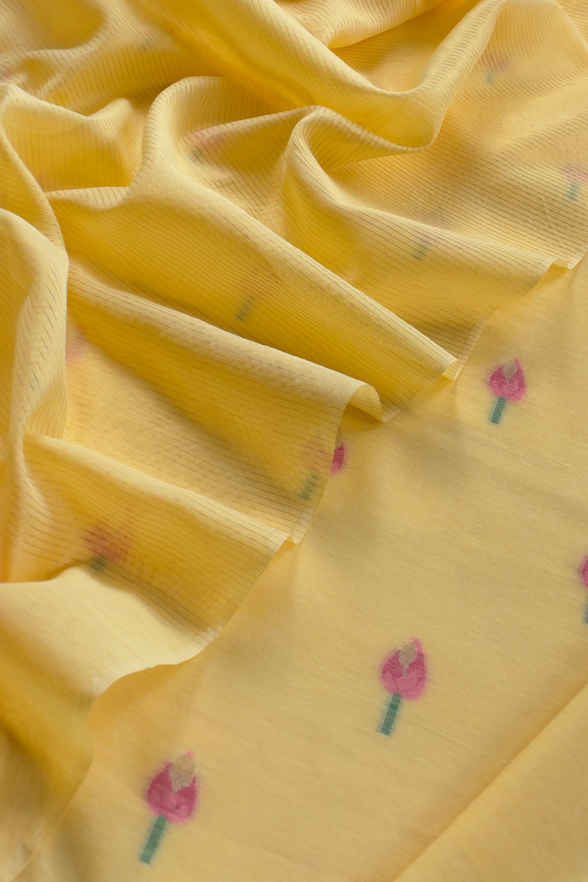 Yellow Linen Chanderi Suit With Lotus Jamdani Weaving