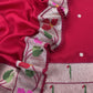 Laal Ishq Handloom Self Embroidered Satin Silk Suit Fabric With Paithani Weaving