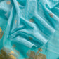 Ice Blue Linen Chanderi Suit With Gold Zari Jamdani Weaving