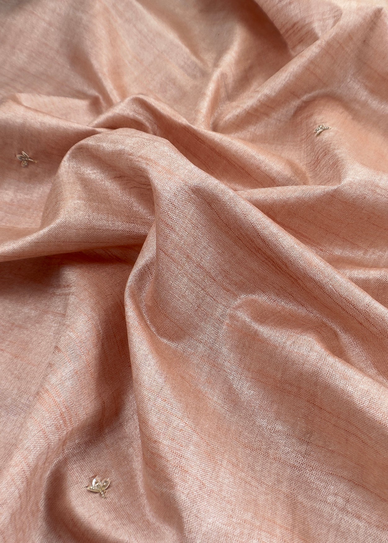 Peach Art Tussar Suit With Cutdana And Sequin Handwork
