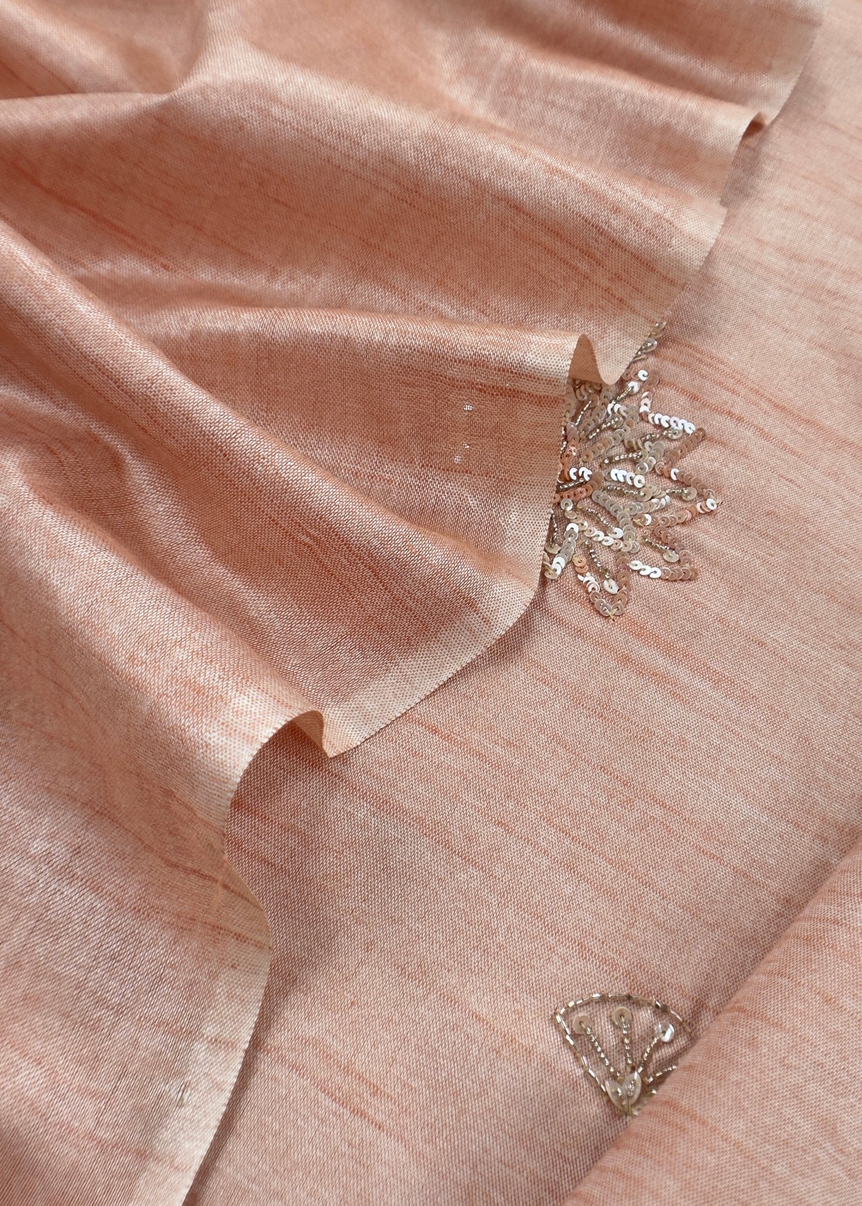 Peach Art Tussar Suit With Cutdana And Sequin Handwork