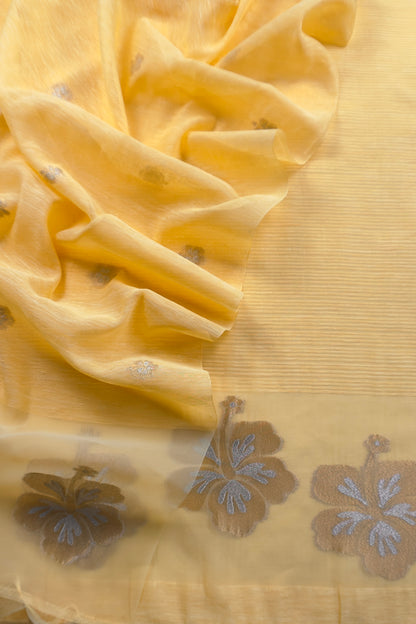 Yellow Linen Chanderi Suit With Gold Zari Jamdani Weaving