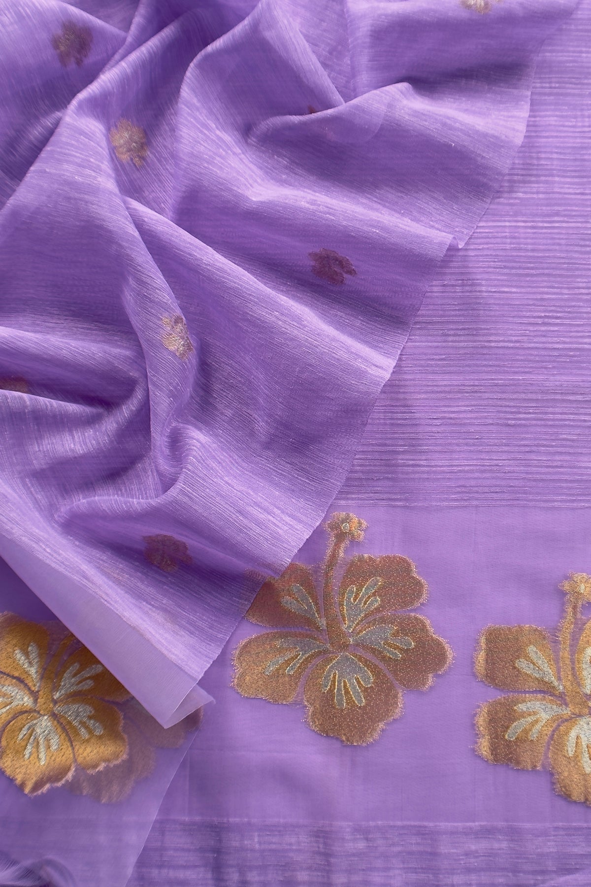 Purple Linen Chanderi Suit With Gold Zari Jamdani Weaving