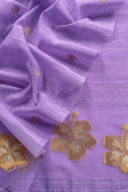 Purple Linen Chanderi Suit With Gold Zari Jamdani Weaving
