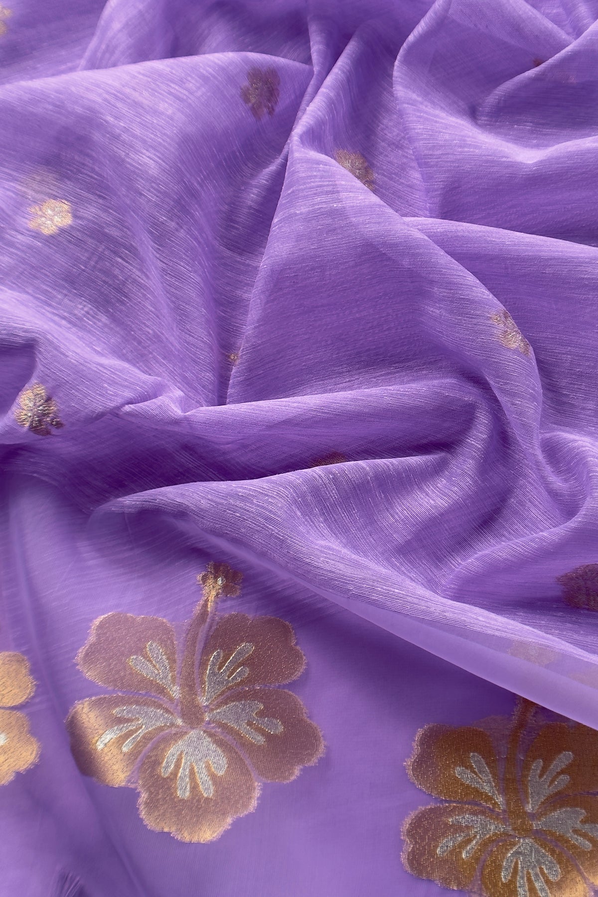 Purple Linen Chanderi Suit With Gold Zari Jamdani Weaving