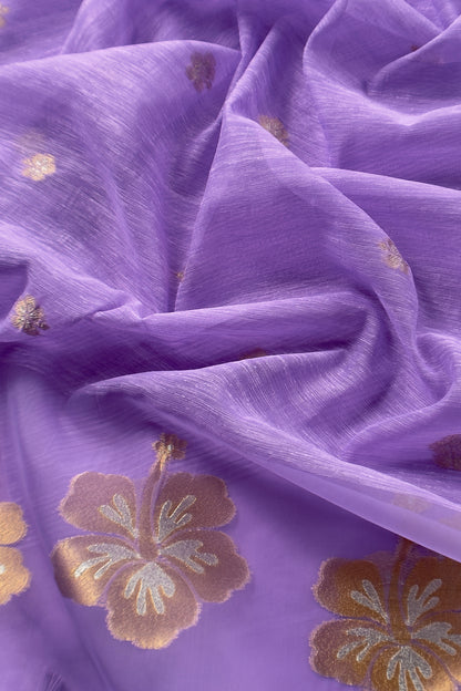 Purple Linen Chanderi Suit With Gold Zari Jamdani Weaving
