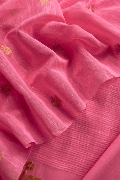 Pink Linen Chanderi Suit With Gold Zari Jamdani Weaving
