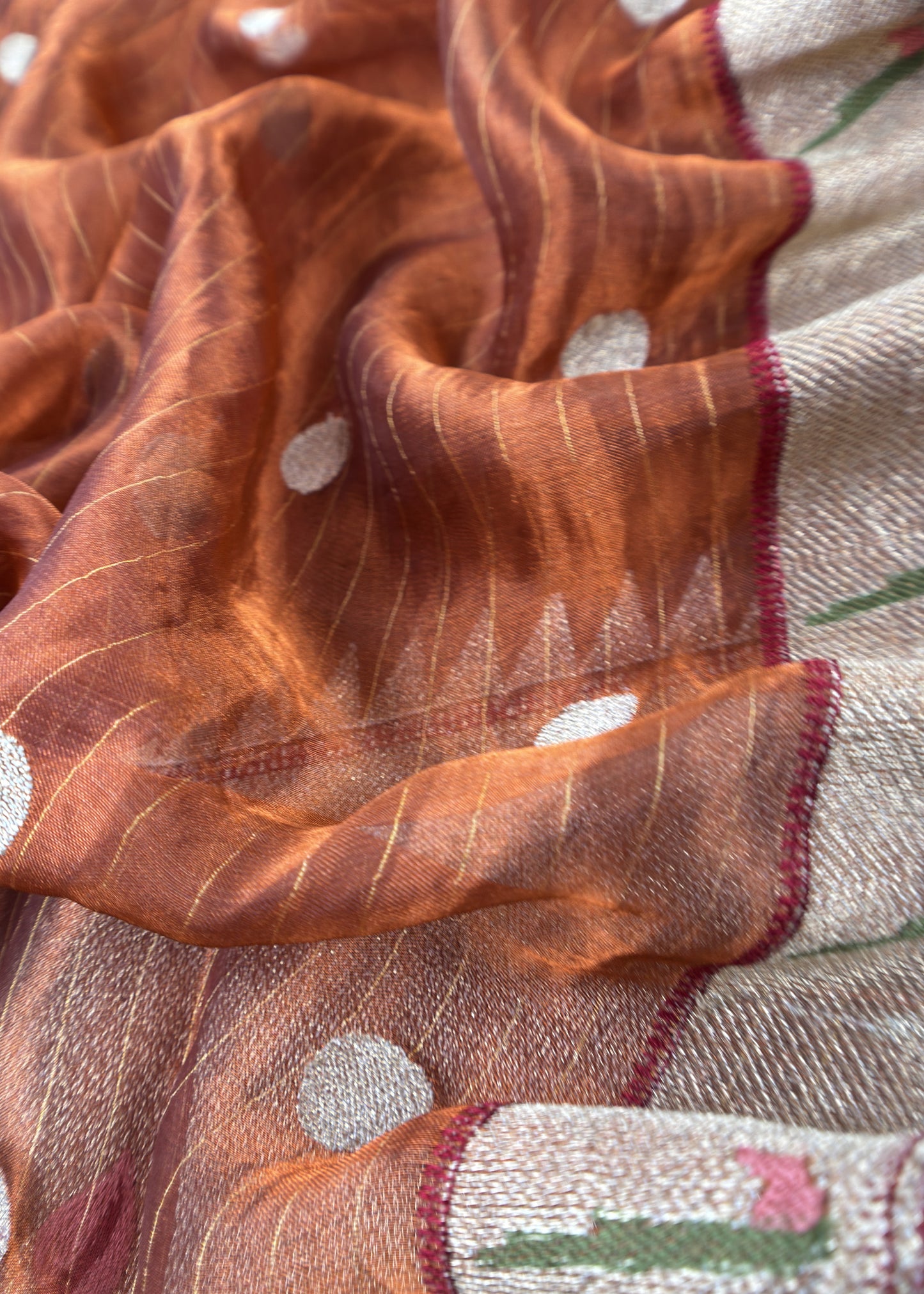 Brown Handloom Self Tissue Silk Suit Fabric With Paithani Weaving