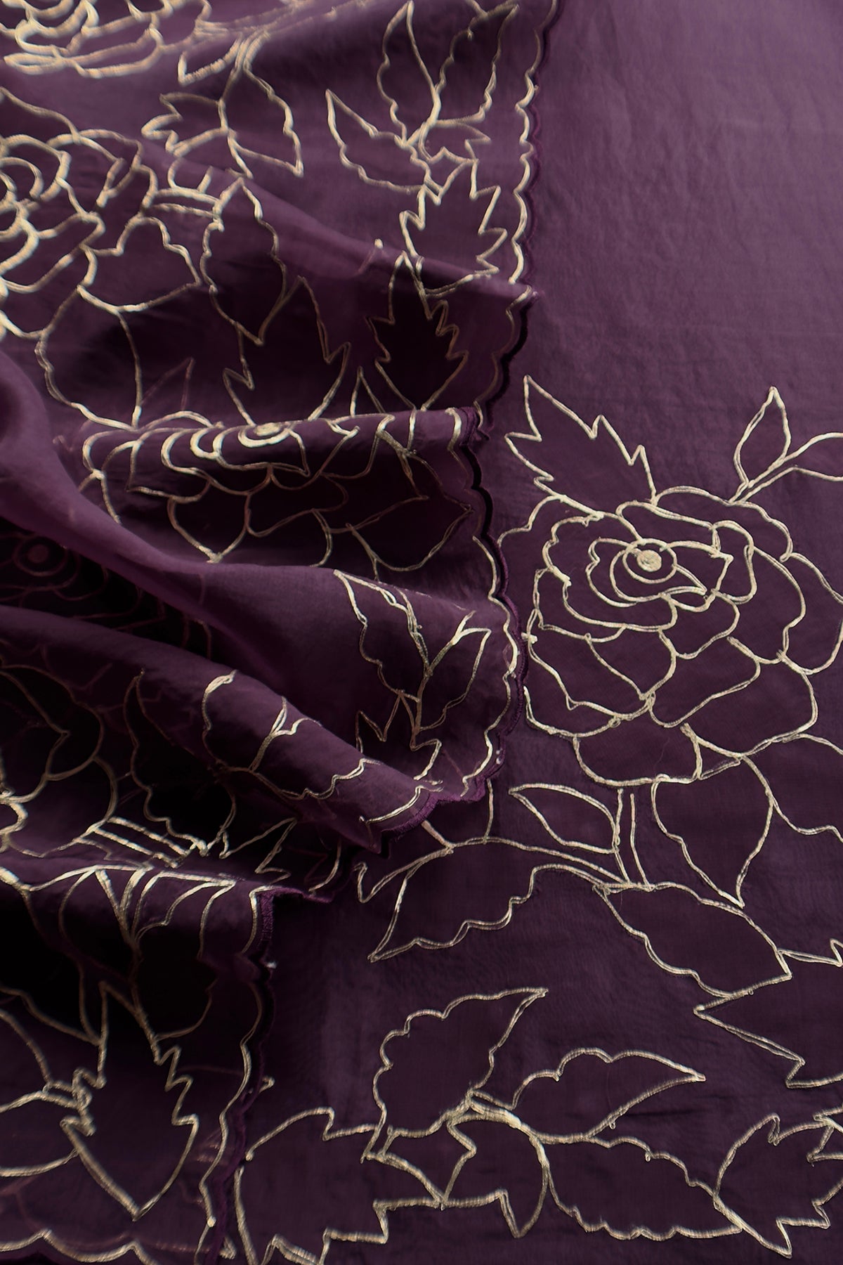 Handloom organza suit with applique and pitta work

