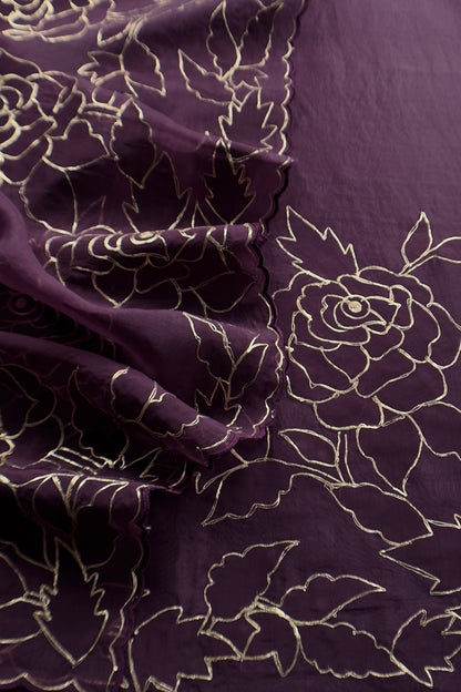 Handloom organza suit with applique and pitta work

