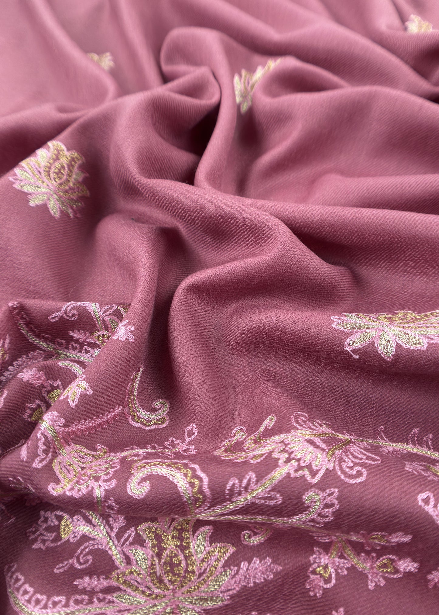 Rouge Pink Pure Merino Wool With Beautiful Zari And Aari Embroidery