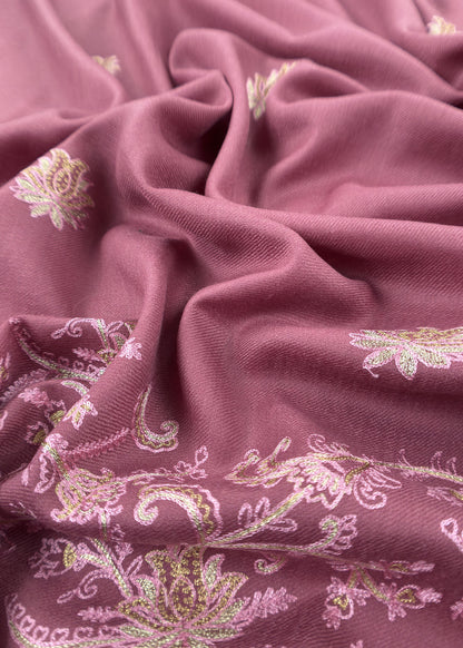 Rouge Pink Pure Merino Wool With Beautiful Zari And Aari Embroidery