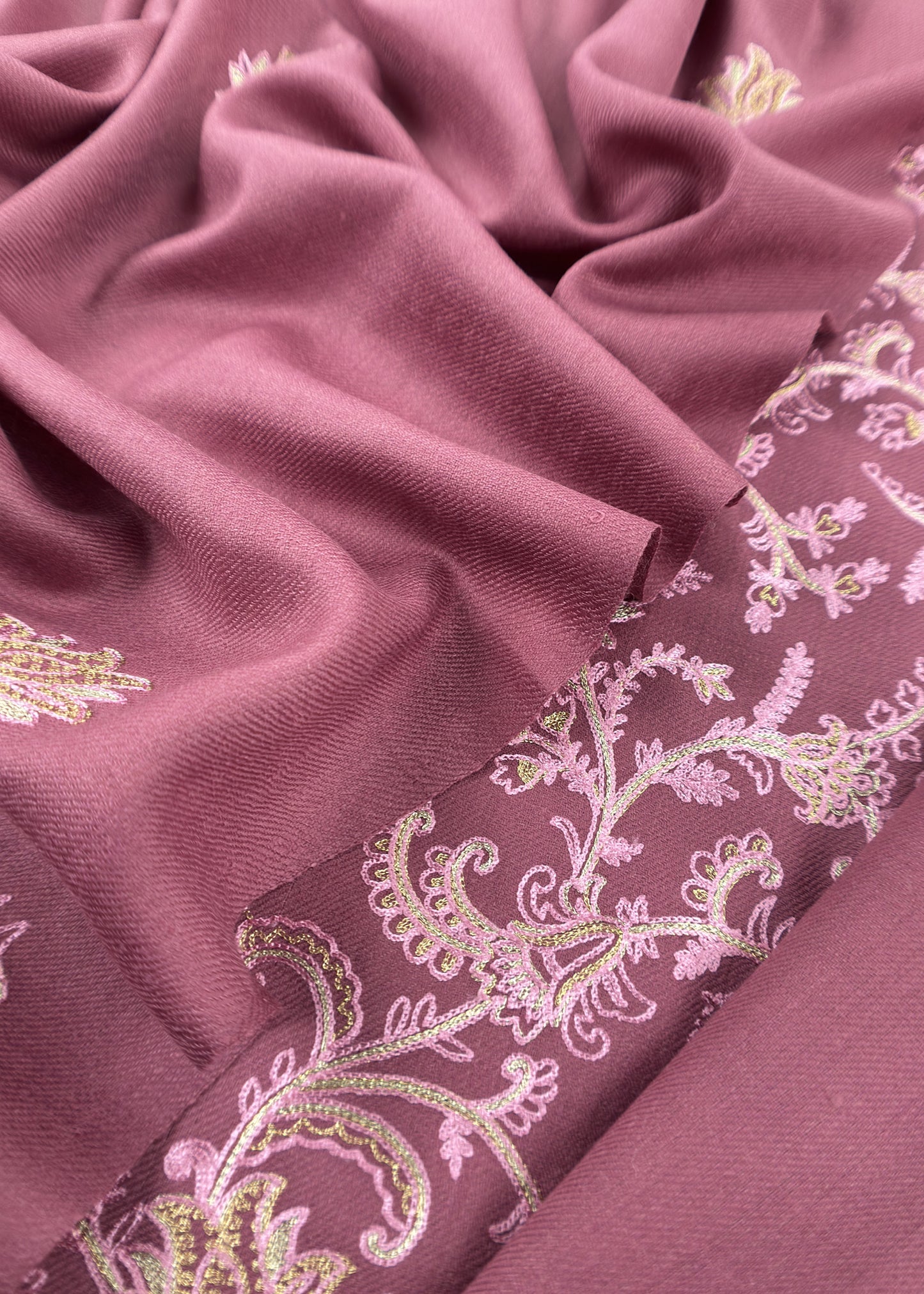Rouge Pink Pure Merino Wool With Beautiful Zari And Aari Embroidery