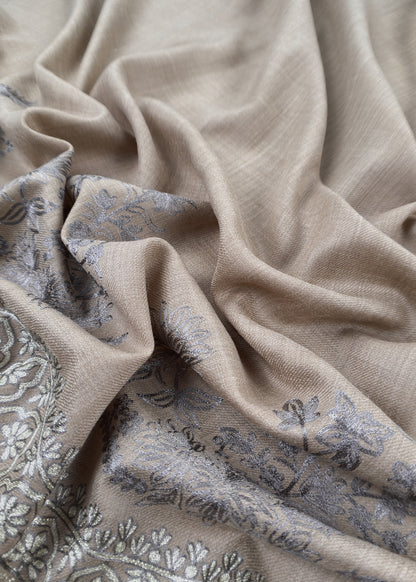 Beige Pure Merino Wool with Beautiful Aari Embroidery