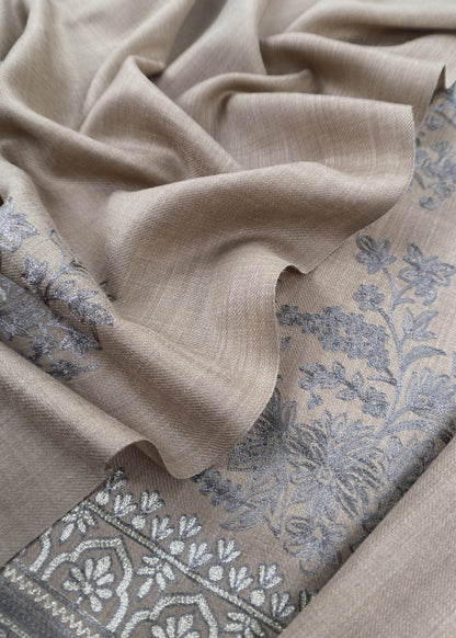 Beige Pure Merino Wool with Beautiful Aari Embroidery