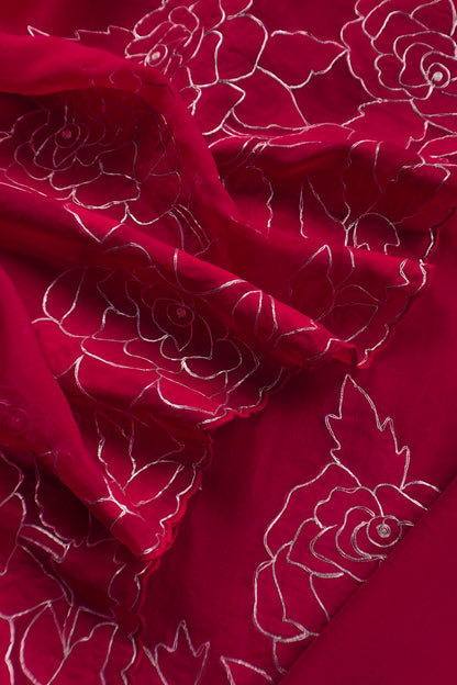 Handloom organza suit with applique and pitta work

