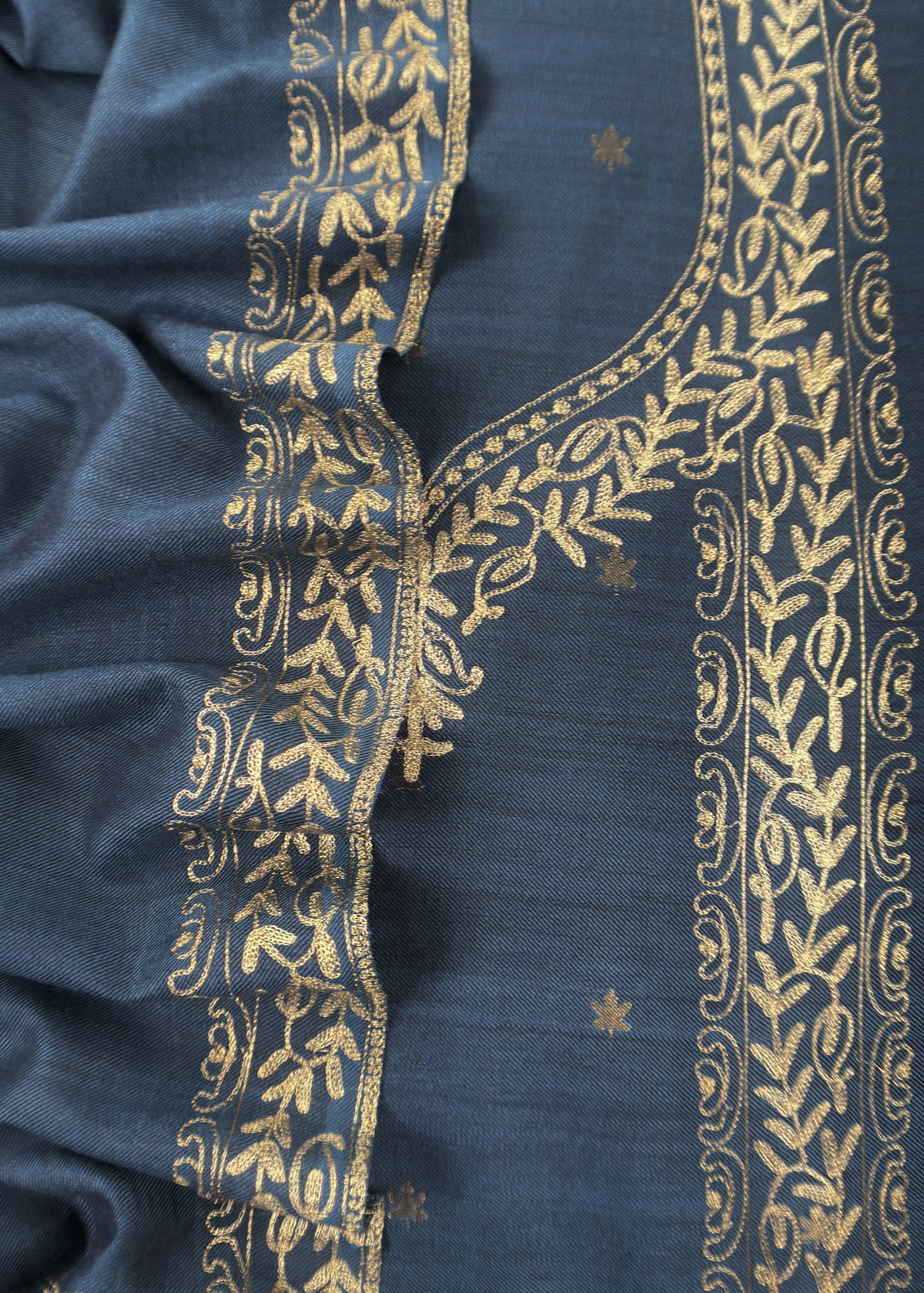 Blue Pure Merino Wool Suit With Kashmiri Aari Embroidery