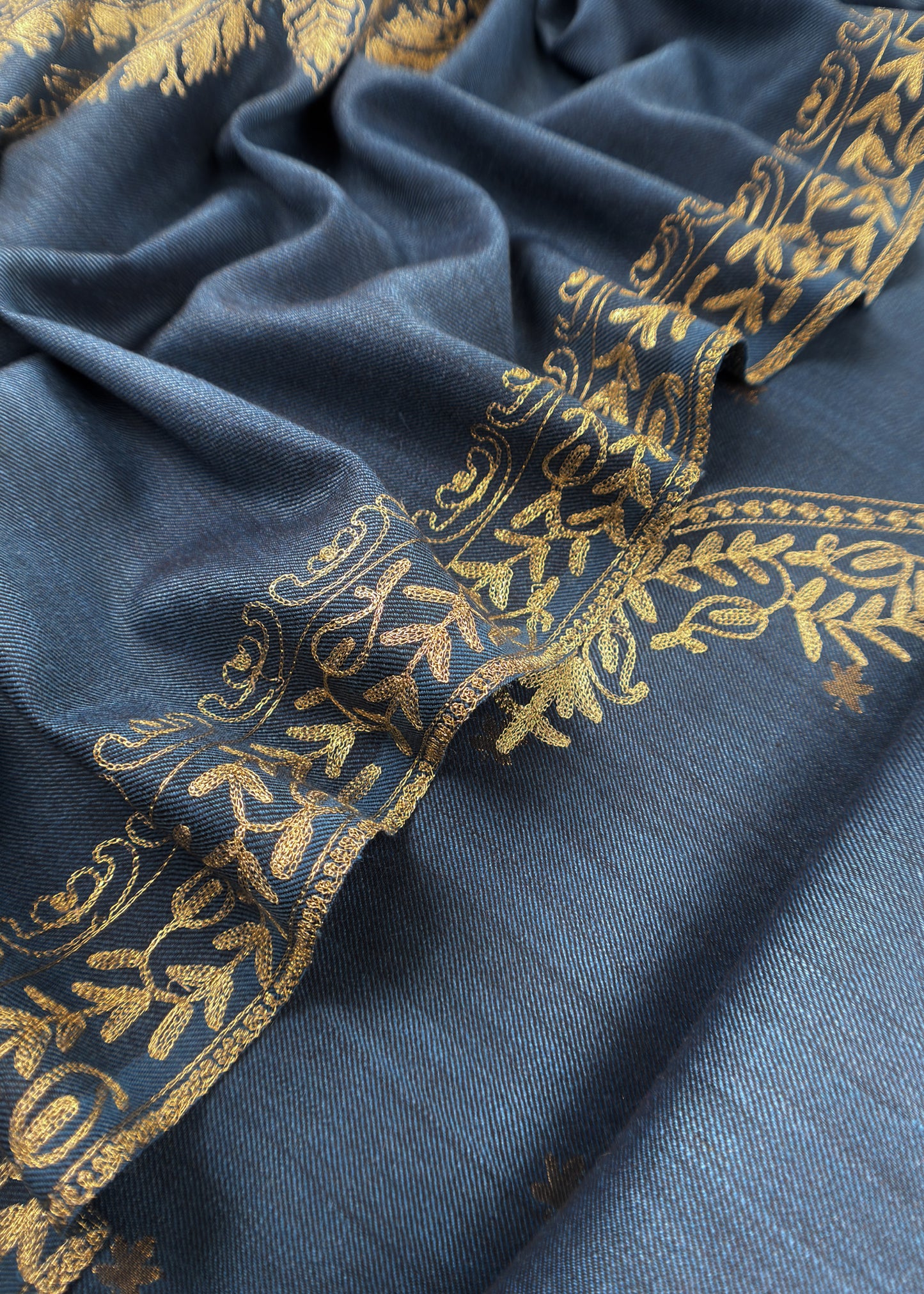 Blue Pure Merino Wool Suit With Kashmiri Aari Embroidery