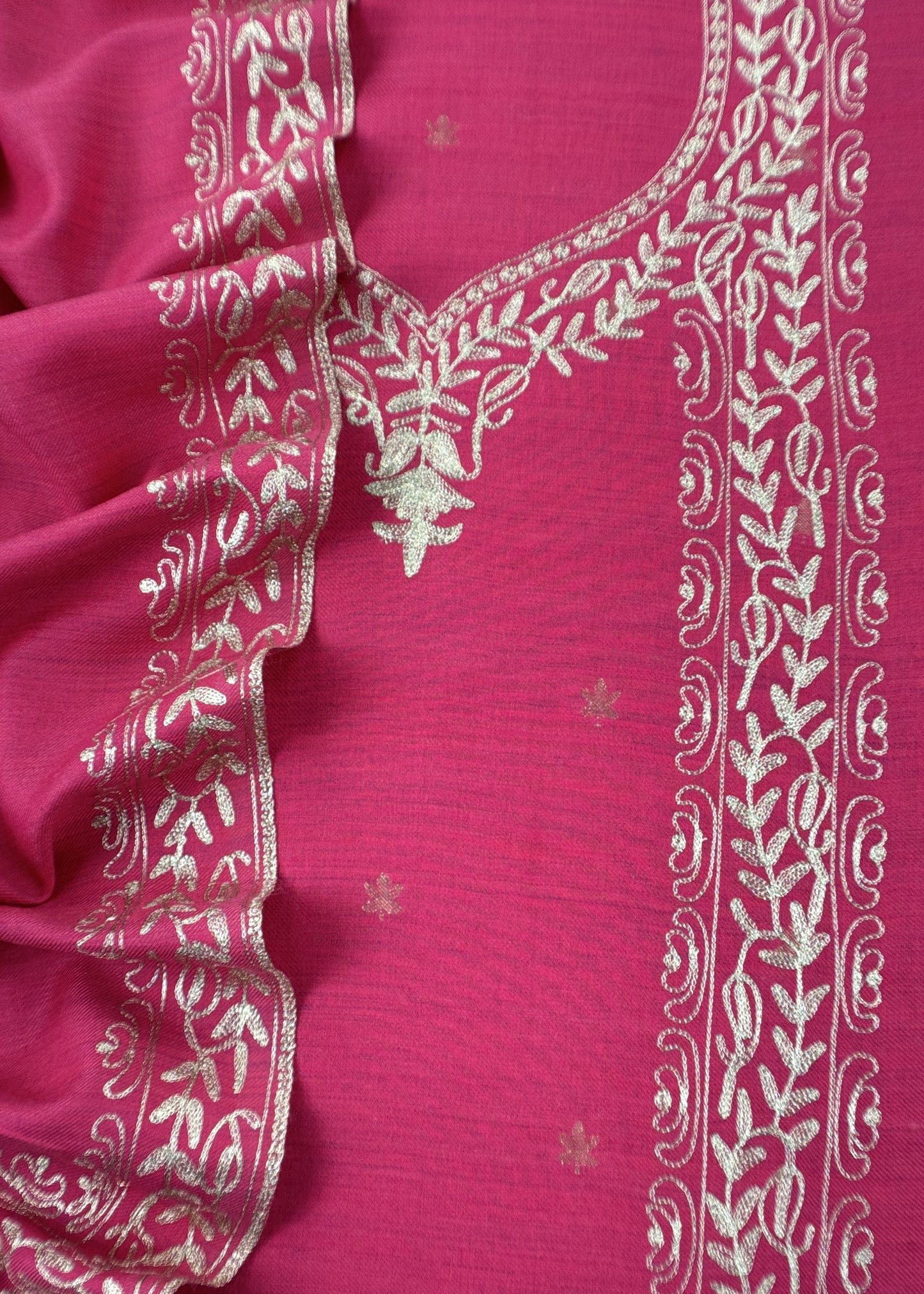 Pink Pure Merino Wool Suit With Kashmiri Aari Embroidery