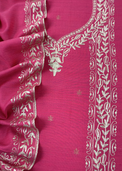 Pink Pure Merino Wool Suit With Kashmiri Aari Embroidery