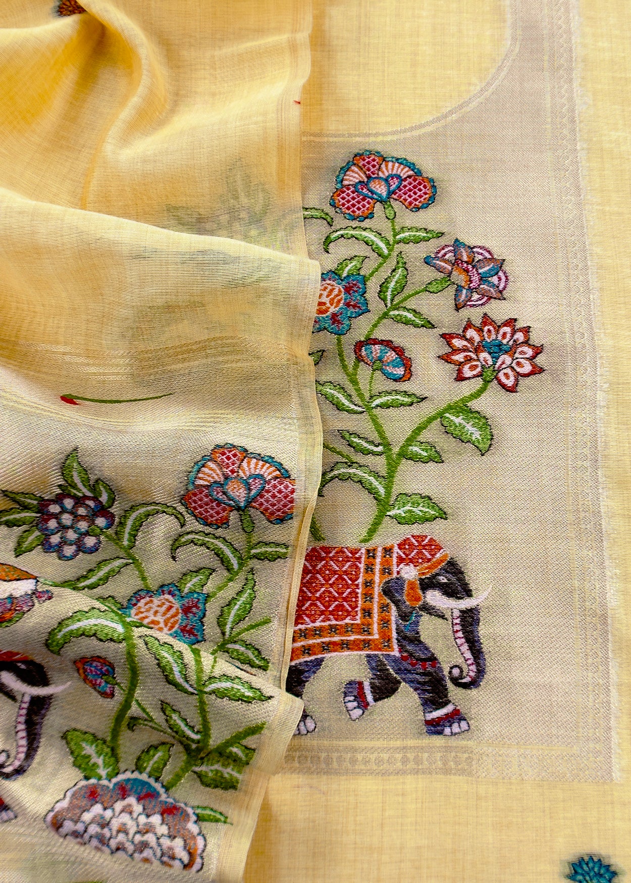 linen chanderi suit with jamdani weaving

