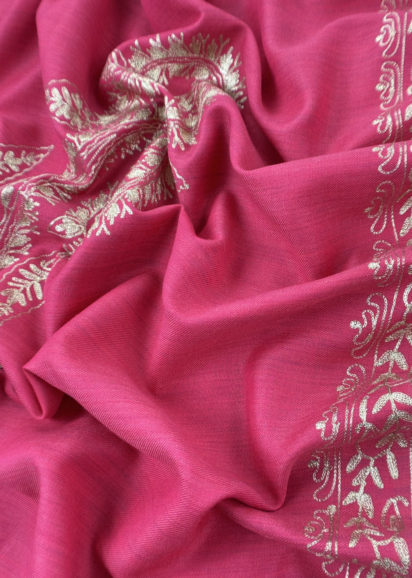 Pink Pure Merino Wool Suit With Kashmiri Aari Embroidery
