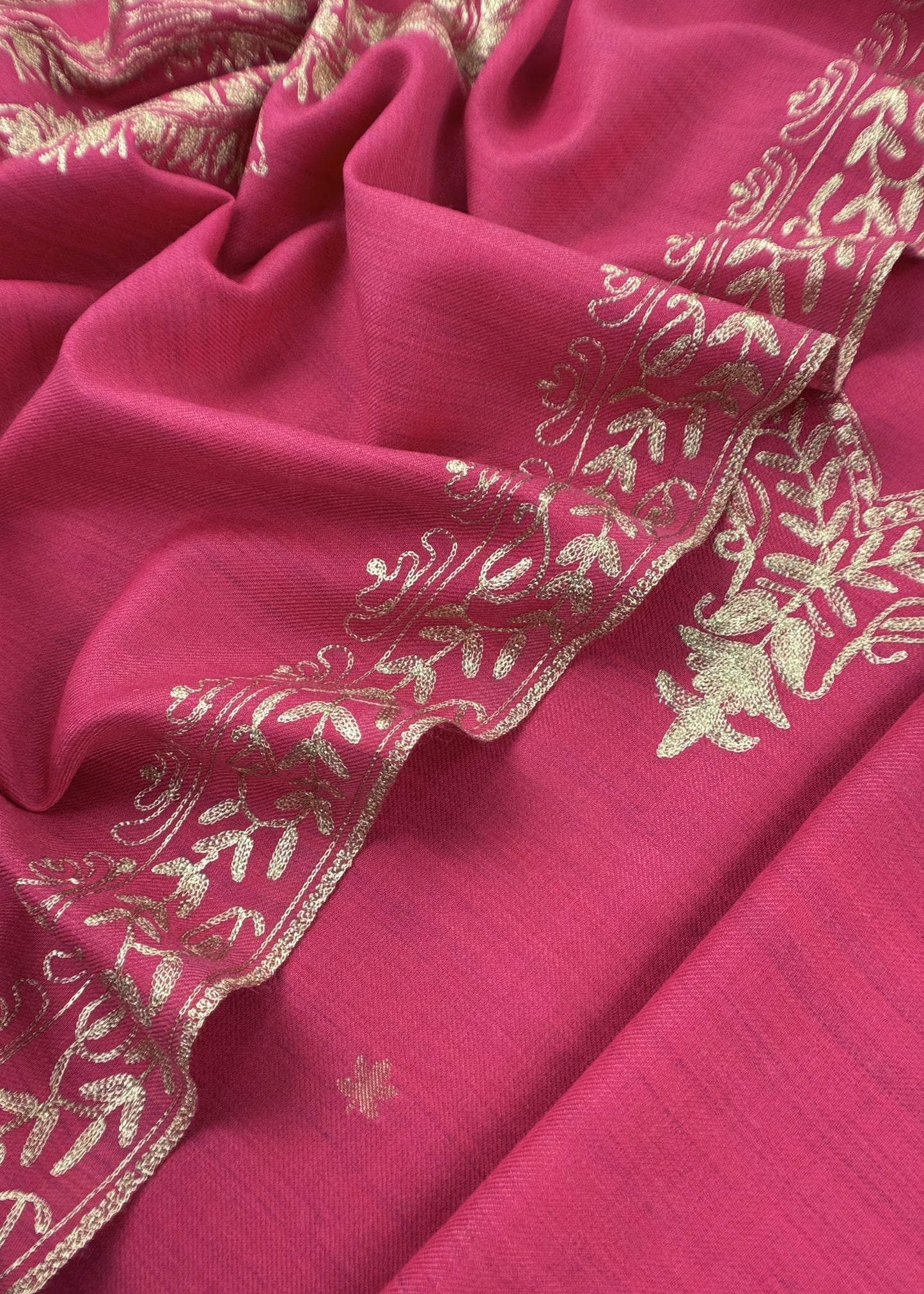 Pink Pure Merino Wool Suit With Kashmiri Aari Embroidery