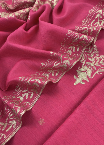 Pink Pure Merino Wool Suit With Kashmiri Aari Embroidery