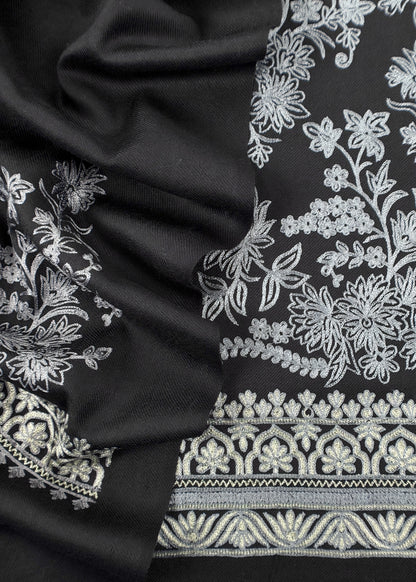 Black Pure Merino Wool with Beautiful Aari Embroidery