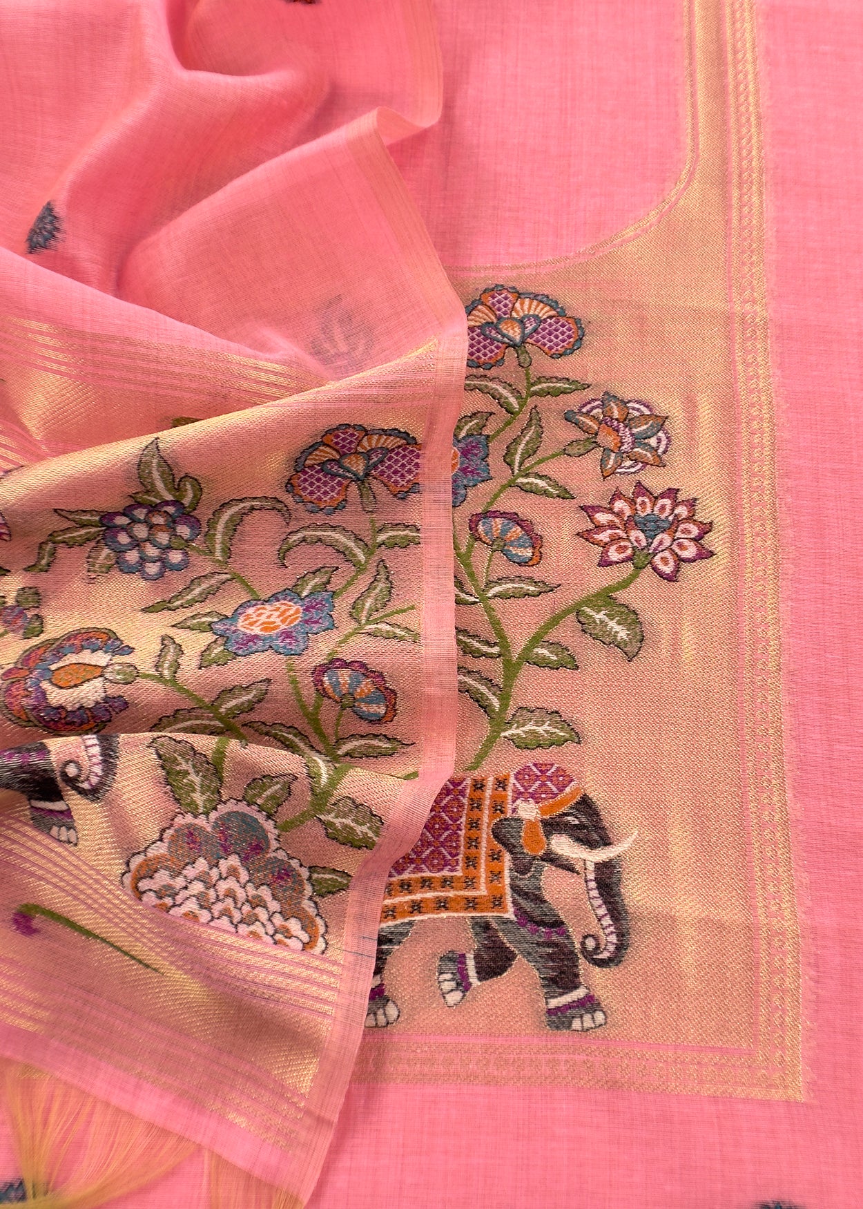 linen chanderi suit with jamdani weaving

