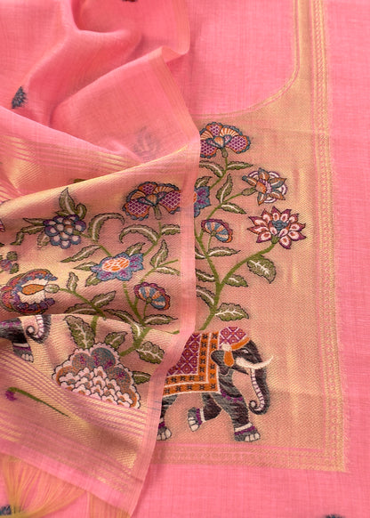 linen chanderi suit with jamdani weaving

