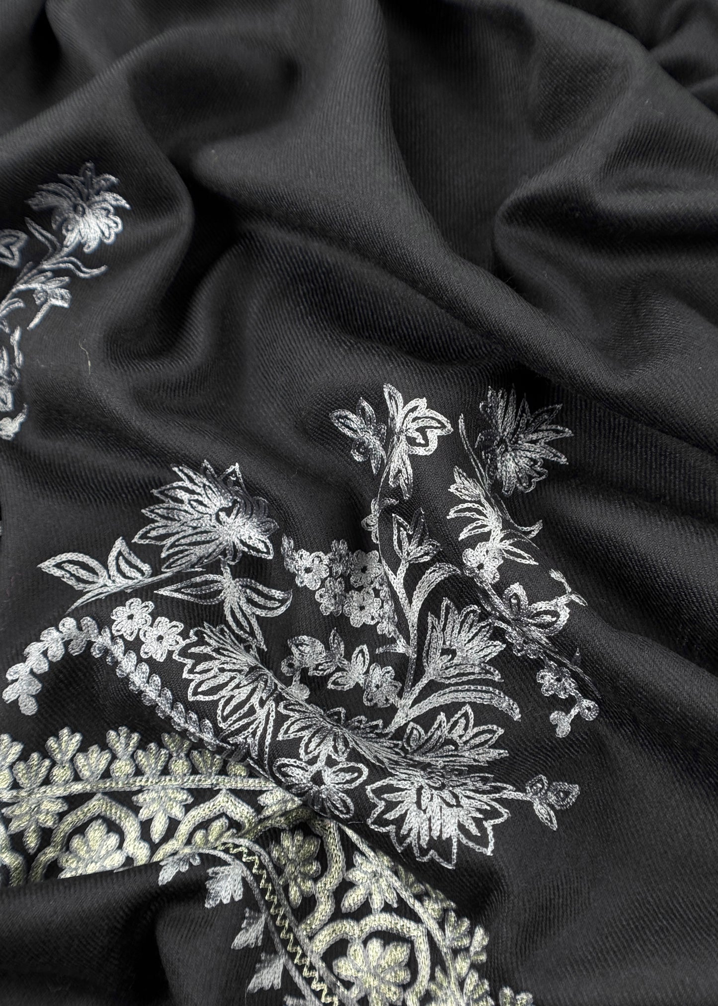 Black Pure Merino Wool with Beautiful Aari Embroidery