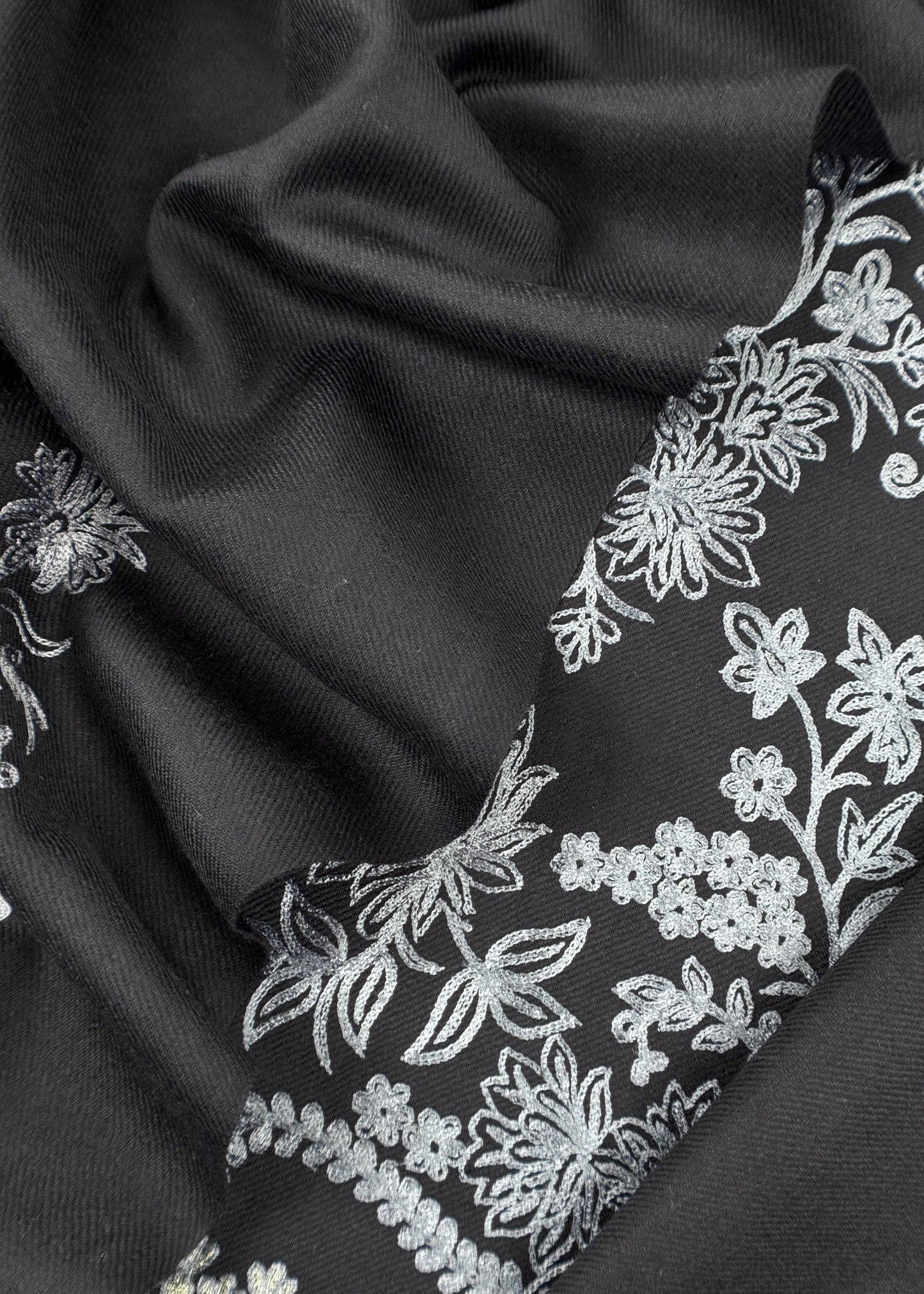 Black Pure Merino Wool with Beautiful Aari Embroidery