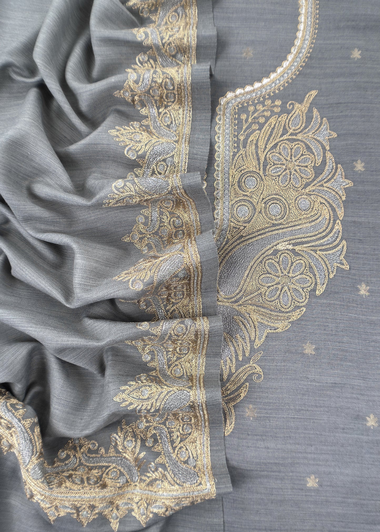 Gery Woolen Suit With Aari Embroidery