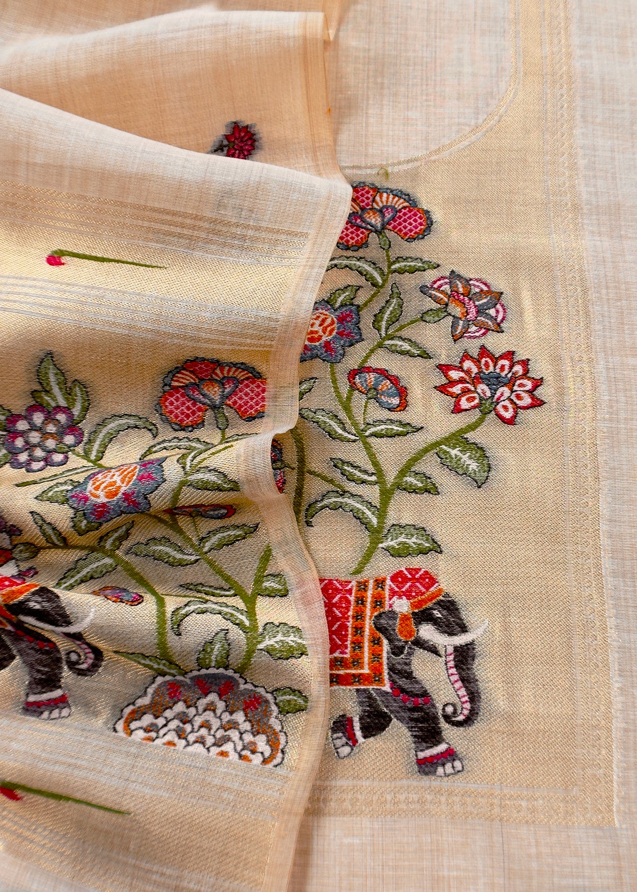 linen chanderi suit with jamdani weaving


