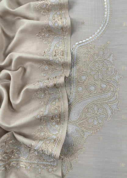 Beige Woolen Suit With Aari Embroidery