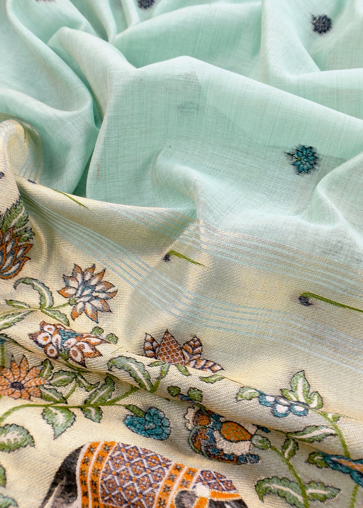 Sky Blue Jamdani Woven Unstitched Suit With Paithani Work