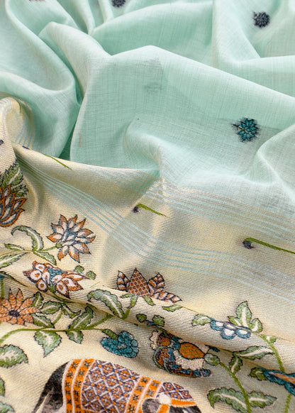 Sky Blue Jamdani Woven Unstitched Suit With Paithani Work