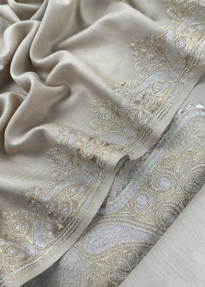 Beige Woolen Suit With Aari Embroidery