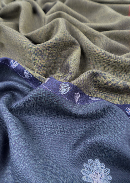 Mehndi Green And Charcoal Grey Pure Merino Wool With Beautiful Aari Embroidery