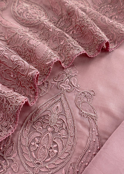 Blush Peach Kalasheel Luxe Handloom Organza Suit With Garden French Embroidery
