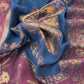 Blue Unstitched Satin Silk Suit With Kani Weaving